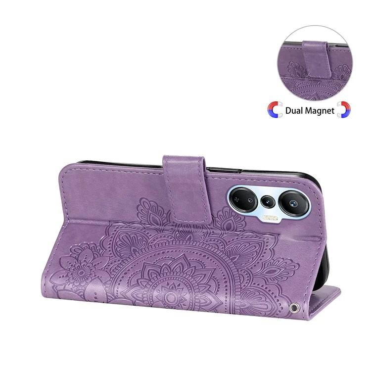 Para Infinix Hot 20S 4G Protección Completa PU Cuero Flip Cuero Case de Teléfono Stand Flower Impresión de la Cubierta Del Teléfono Con Correa - Púrpura