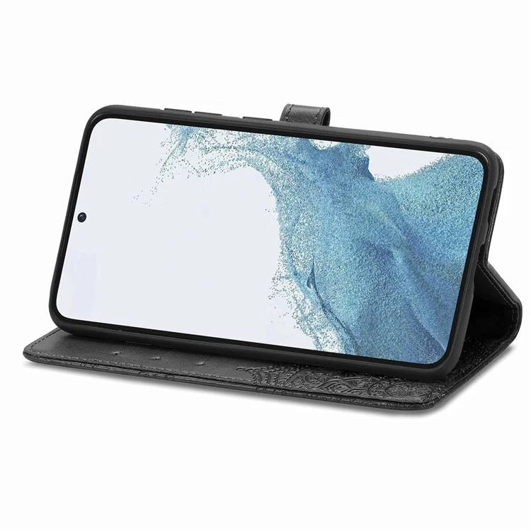 Para Samsung Galaxy S23 Mandala Pattern Embossed PU Wallet Folio Case Stand Shockproof Protection Cover with Strap - Negro