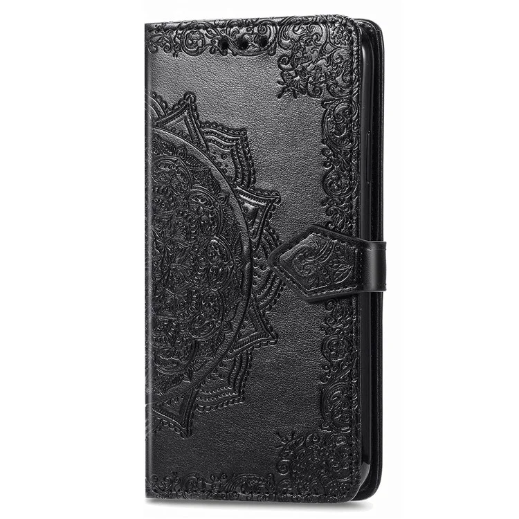 Para Samsung Galaxy S23 Mandala Pattern Embossed PU Wallet Folio Case Stand Shockproof Protection Cover with Strap - Negro