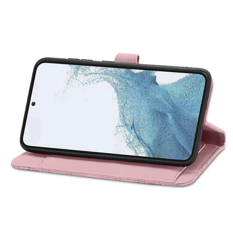 Für Samsung Galaxy S23, Reißverschluss-Maptasche mit Band, Blumenprägung, PU-Leder-Handyhülle - Rosa