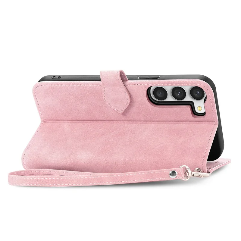 Für Samsung Galaxy S23, Reißverschluss-Maptasche mit Band, Blumenprägung, PU-Leder-Handyhülle - Rosa