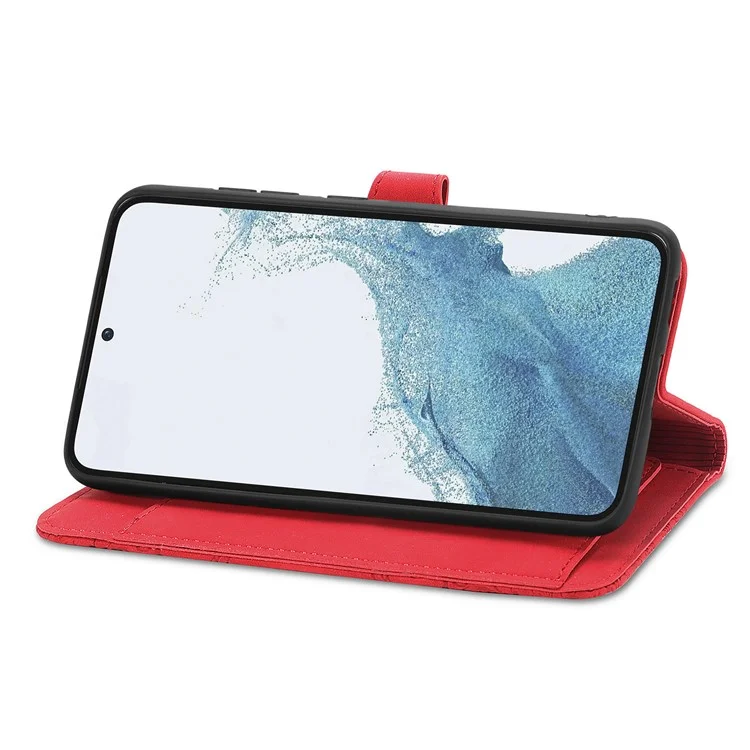 For Samsung Galaxy S23+ Zipper Wallet Case with Strap Flower Imprint PU Leather Phone Cover - Red
