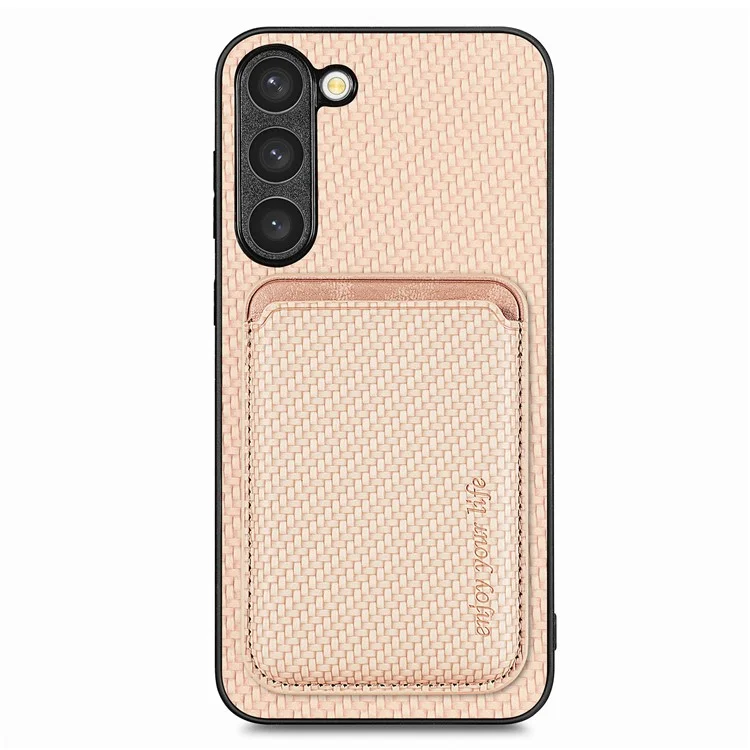 Для Samsung Galaxy S23 Чехол для телефона с текстурой из углеродного волокна, ПУ-кожа + ТПУ + ПВХ с магнитным съемным держателем для карт - хаки