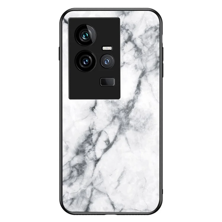 Per Vivo Iqoo 11 5G Anti-scratch Telefon Case Marble Stamping Glass Temperato + PC + Copertina Ibrida Protettiva TPU - Marmo Bianco
