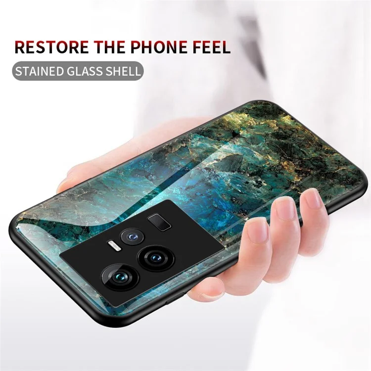 Per Vivo Iqoo 11 5G Anti-scratch Telefon Case Marble Stamping Glass Temperato + PC + Copertina Ibrida Protettiva TPU - Marmo Bianco