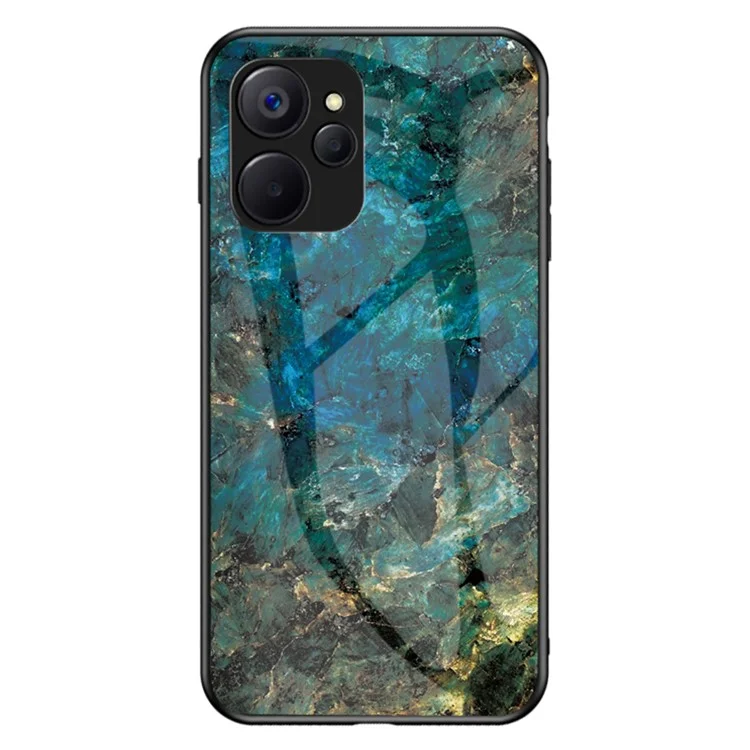 For Realme 10 5G / 9i 5G Marble Pattern Printing Tempered Glass + PC + TPU Drop-proof Phone Case Smartphone Cover - Emerald Marble