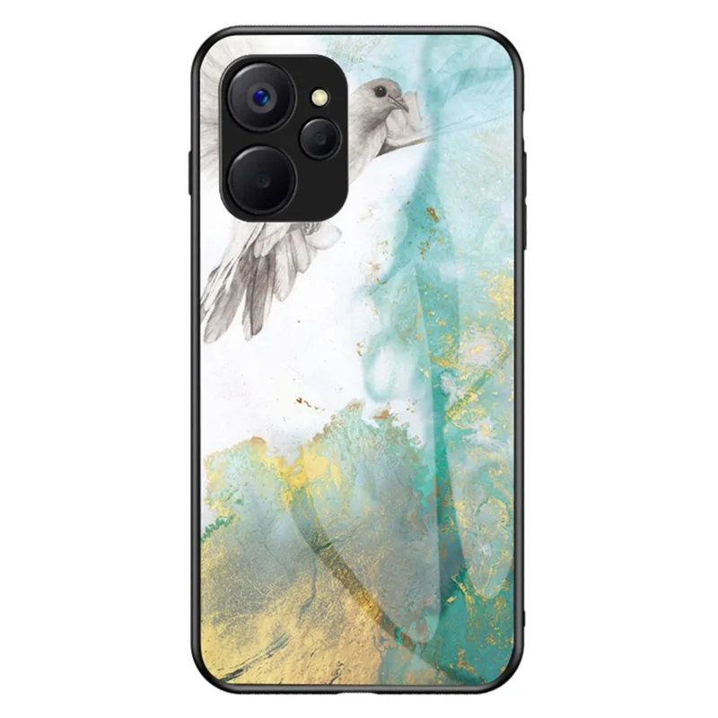 For Realme 10 5G / 9i 5G Marble Pattern Printing Tempered Glass + PC + TPU Drop-proof Phone Case Smartphone Cover - Flying Pigeon Marble