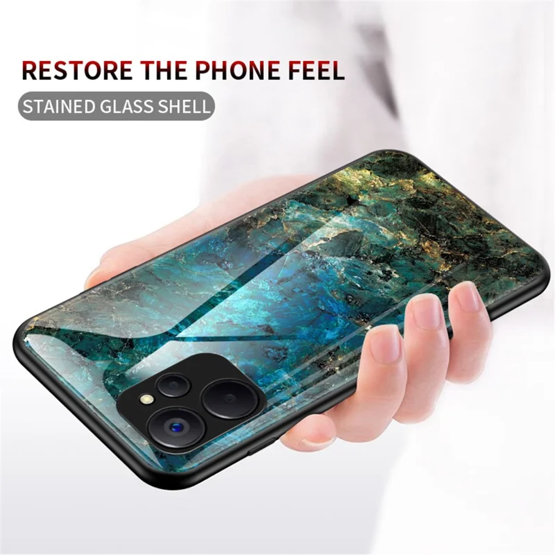 For Realme 10 5G / 9i 5G Marble Pattern Printing Tempered Glass + PC + TPU Drop-proof Phone Case Smartphone Cover - Flying Pigeon Marble