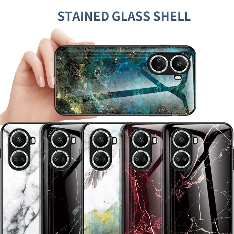 Für Huawei Nova 10 SE 4G Marmormuster Druckerglas + PC + TPU -schutzabdeckung Mobiltelefon Fall - Emerald Marmor