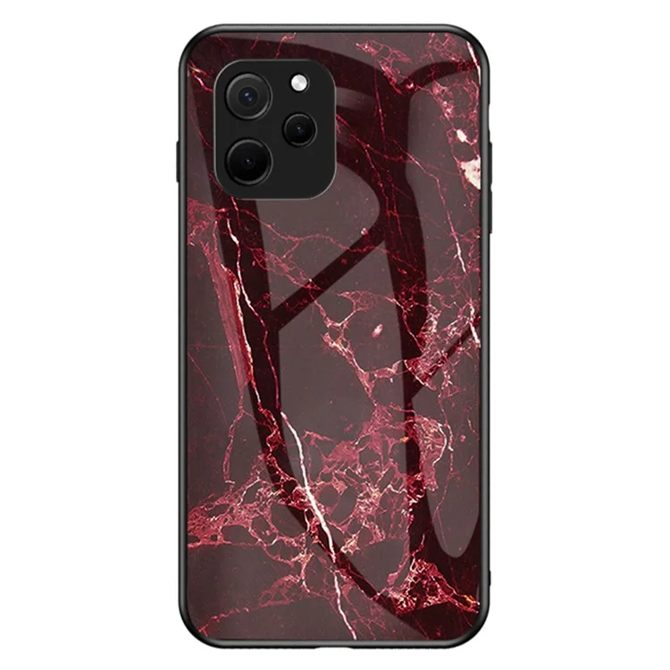 For Huawei nova Y61 4G Marble Pattern Printing Tempered Glass + PC + TPU Phone Case Protective Cover - Blood Red Marble