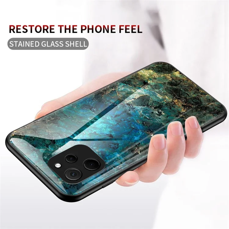 For Huawei nova Y61 4G Marble Pattern Printing Tempered Glass + PC + TPU Phone Case Protective Cover - Blood Red Marble