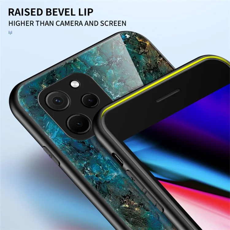 For Huawei nova Y61 4G Marble Pattern Printing Tempered Glass + PC + TPU Phone Case Protective Cover - Blood Red Marble