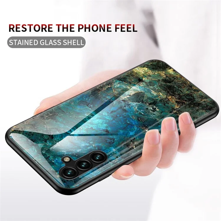 Para Samsung Galaxy A54 5G Marble Pattern Printing Tempered Glass + PC + TPU Hybrid Cover Anti-scratch Phone Case - Emerald Marble