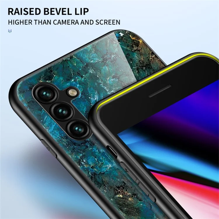 Para Samsung Galaxy A54 5G Marble Pattern Printing Tempered Glass + PC + TPU Hybrid Cover Anti-scratch Phone Case - Emerald Marble