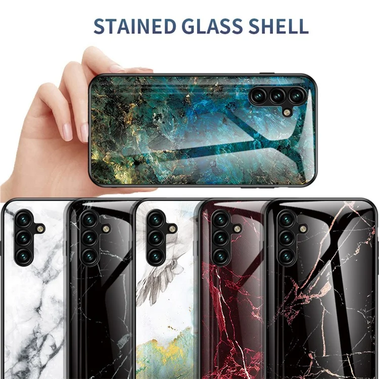 Para Samsung Galaxy A54 5G Marble Pattern Printing Tempered Glass + PC + TPU Hybrid Cover Anti-scratch Phone Case - Emerald Marble