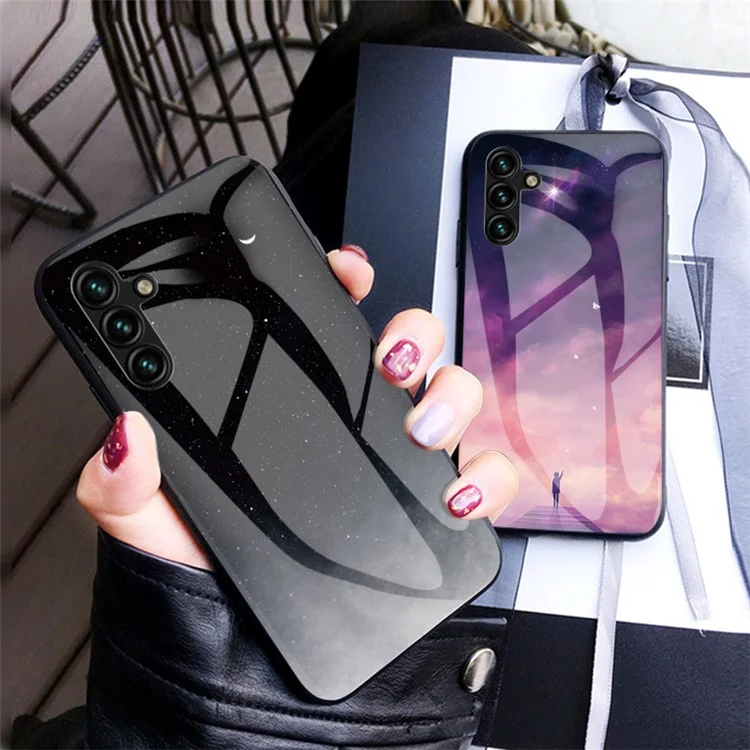 Для Samsung Galaxy A54 5G Starry Sky Pattern Printing Shockproof Phone Case Tempered Glass+Hard PC+Soft TPU Protective Cover - Color Starry Sky