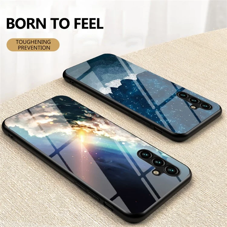 Для Samsung Galaxy A54 5G Starry Sky Pattern Printing Shockproof Phone Case Tempered Glass+Hard PC+Soft TPU Protective Cover - Color Starry Sky