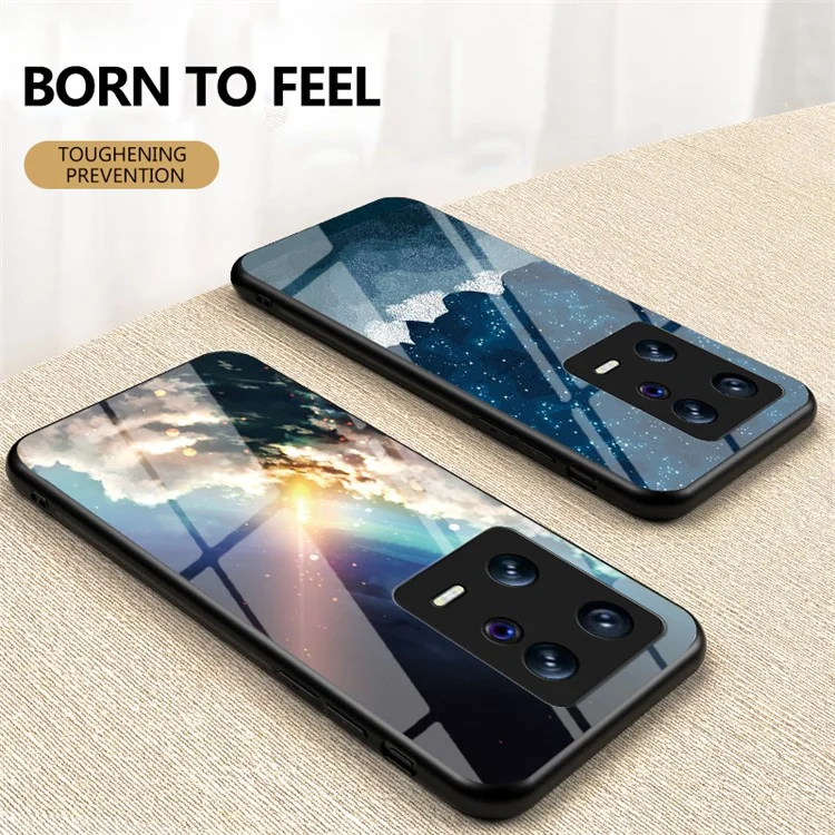 Funda para teléfono con estampado de cielo estrellado para Xiaomi 13 5G, cristal templado + PC duro + TPU suave anti-caída - Color cielo estrellado