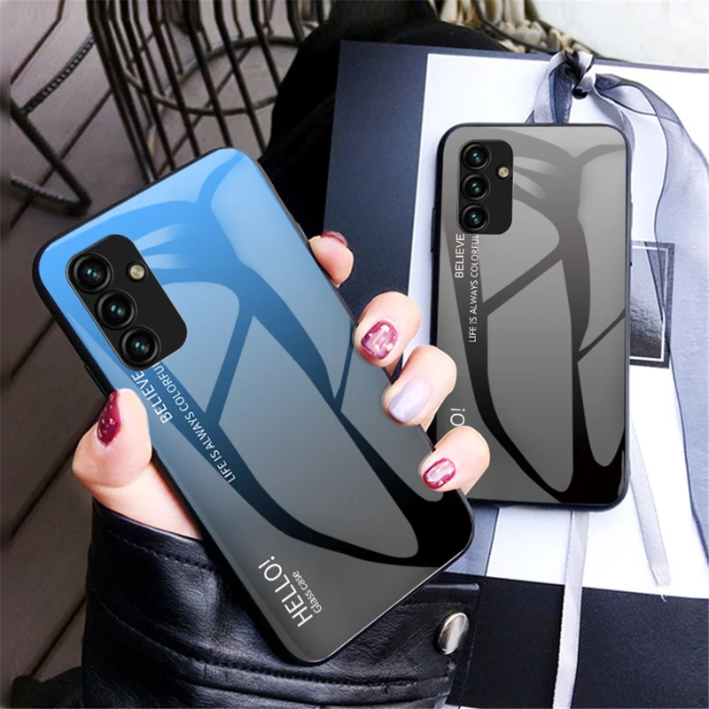 Til Samsung Galaxy A14 5G / A14 4G Gradient Farve Stødfast Tелефon Case Hærdet Glas Hård PC+Blød TPU Hybrid Cover - Gradient Lilla