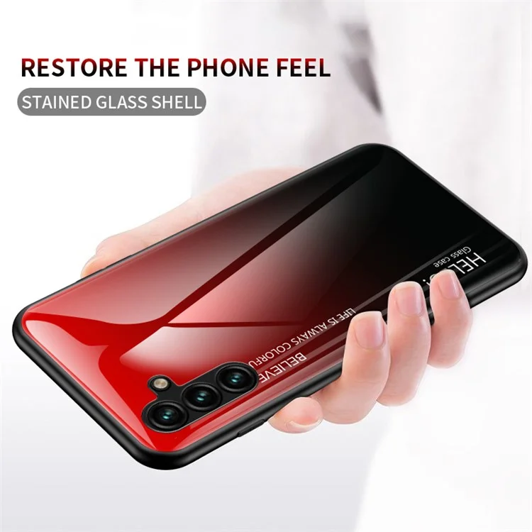 For Samsung Galaxy A54 5G Gradient Color Bump Proof Phone Case Tempered Glass Hard PC Soft TPU Anti-drop Hybrid Cover - Gradient Red Black