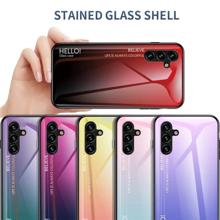 For Samsung Galaxy A54 5G Gradient Color Bump Proof Phone Case Tempered Glass Hard PC Soft TPU Anti-drop Hybrid Cover - Gradient Red Black