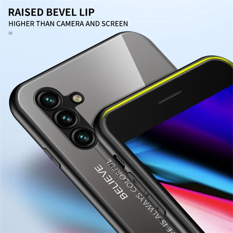 For Samsung Galaxy A54 5G Gradient Color Bump Proof Phone Case Tempered Glass Hard PC Soft TPU Anti-drop Hybrid Cover - Gradient Red Black
