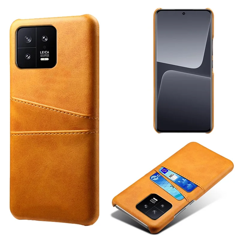 For Xiaomi 13 5G Dual Card Slots Drop-proof Mobile Phone Back Cover PU Leather Coated Hard PC Phone Case - Orange