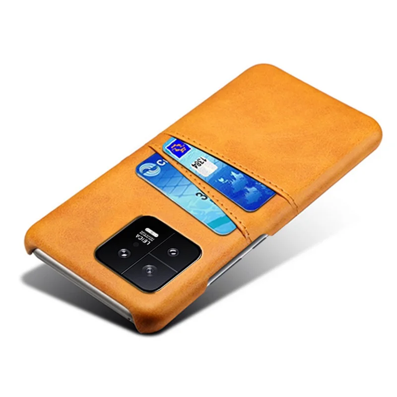 For Xiaomi 13 5G Dual Card Slots Drop-proof Mobile Phone Back Cover PU Leather Coated Hard PC Phone Case - Orange