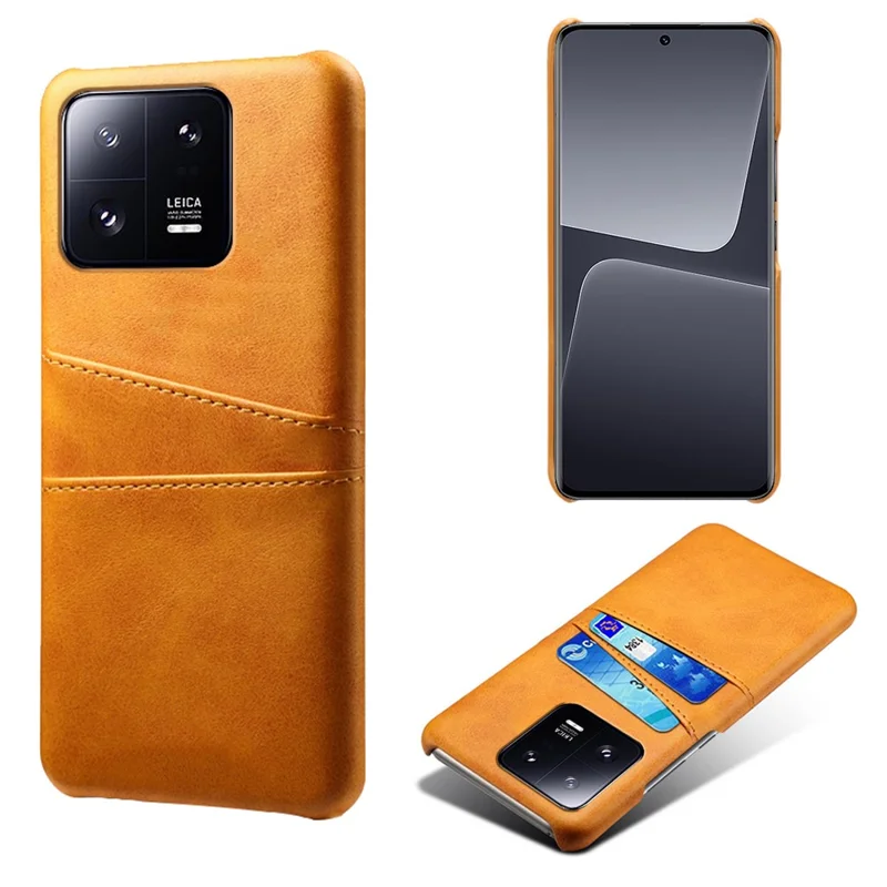 For Xiaomi 13 Pro 5G Shockproof Phone Case with Dual Card Slots PU Leather Coated Hard PC Scratch Resistant Back Cover - Orange