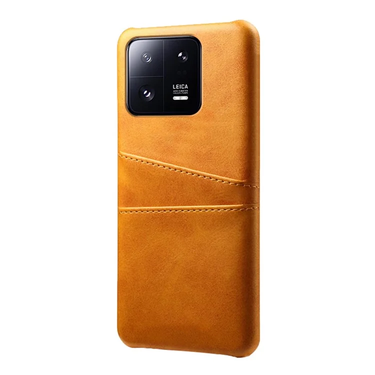 For Xiaomi 13 Pro 5G Shockproof Phone Case with Dual Card Slots PU Leather Coated Hard PC Scratch Resistant Back Cover - Orange