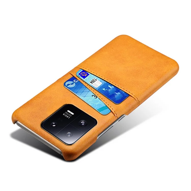 For Xiaomi 13 Pro 5G Shockproof Phone Case with Dual Card Slots PU Leather Coated Hard PC Scratch Resistant Back Cover - Orange