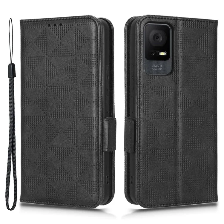Cell Phone Cover Bag for TCL 405 / 406 / T506D, Imprinted Triangle Pattern Flip Phone Case Stand PU Leather Wallet - Black