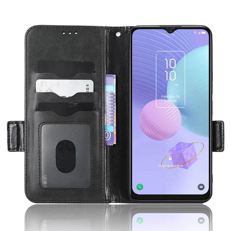 Cell Phone Cover Bag for TCL 405 / 406 / T506D, Imprinted Triangle Pattern Flip Phone Case Stand PU Leather Wallet - Black