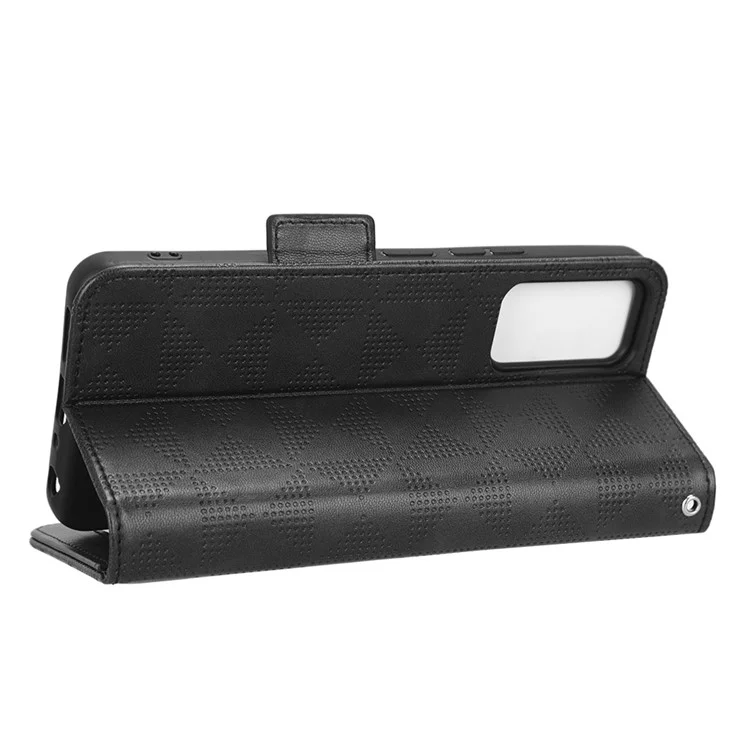 Cell Phone Cover Bag for TCL 405 / 406 / T506D, Imprinted Triangle Pattern Flip Phone Case Stand PU Leather Wallet - Black