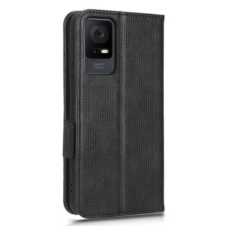 Cell Phone Cover Bag for TCL 405 / 406 / T506D, Imprinted Triangle Pattern Flip Phone Case Stand PU Leather Wallet - Black