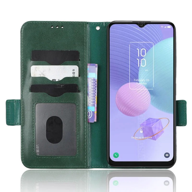 Cell Phone Cover Bag for TCL 405 / 406 / T506D, Imprinted Triangle Pattern Flip Phone Case Stand PU Leather Wallet - Green