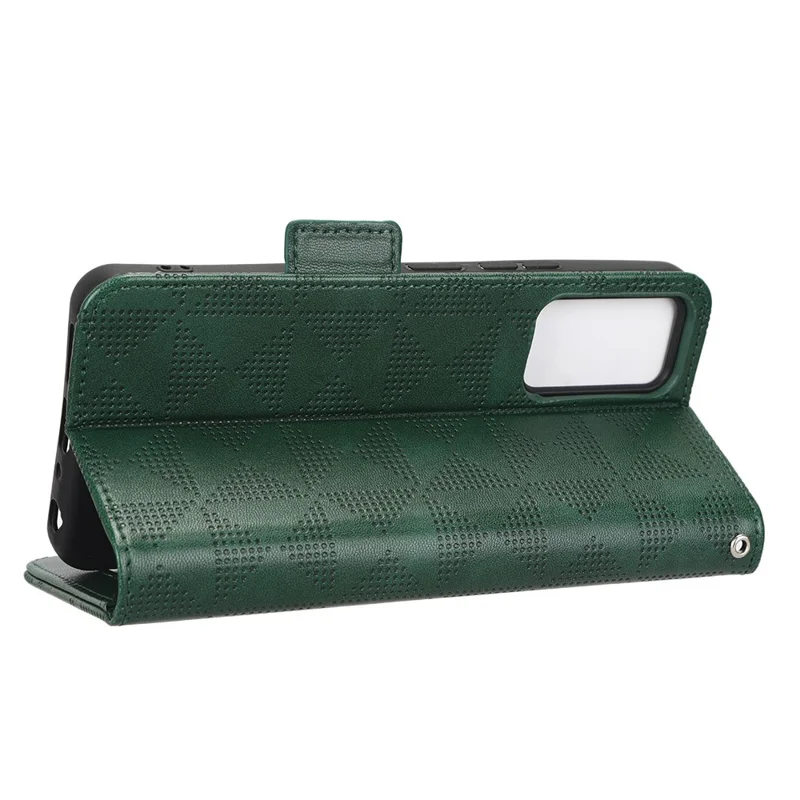 Cell Phone Cover Bag for TCL 405 / 406 / T506D, Imprinted Triangle Pattern Flip Phone Case Stand PU Leather Wallet - Green