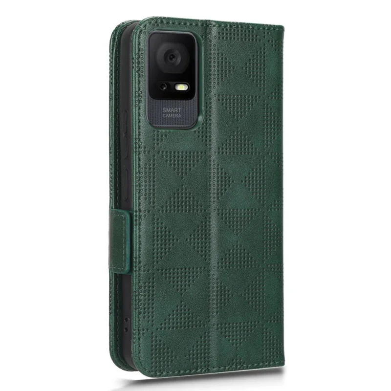 Cell Phone Cover Bag for TCL 405 / 406 / T506D, Imprinted Triangle Pattern Flip Phone Case Stand PU Leather Wallet - Green