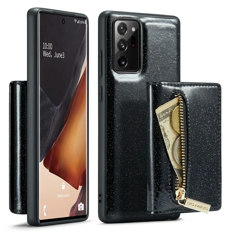 Dg. Ming M3 Series Pour Samsung Galaxy Note20 Ultra / Remarque20 Ultra 5G 2-en-1 en Cuir Pli en Cuir pc + Tpu Anti-fall Back Case Kickstand Magnetic Détachable Portefeuille à Fermeture Éclair Détachable Couverture - Noir