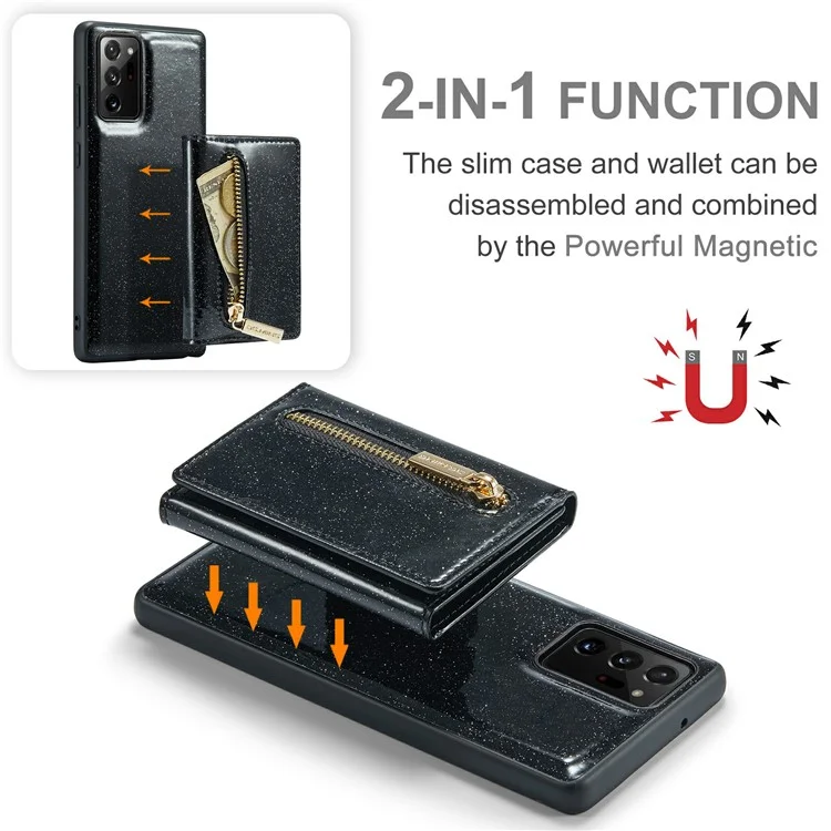 Dg. Ming M3 Series Pour Samsung Galaxy Note20 Ultra / Remarque20 Ultra 5G 2-en-1 en Cuir Pli en Cuir pc + Tpu Anti-fall Back Case Kickstand Magnetic Détachable Portefeuille à Fermeture Éclair Détachable Couverture - Noir