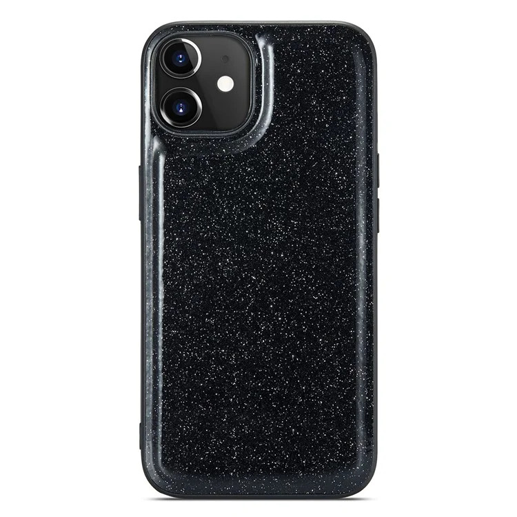 Dg. Serie Ming M3 Per Iphone 12 / 12 Pro 6.1 Pollici 2 in 1 pc in Pelle PU Scintillante PC+TPU Dropu Retro Back Casele Design Magnetico Coperchio Del Portafoglio Con Cerniera Staccabile - Nero