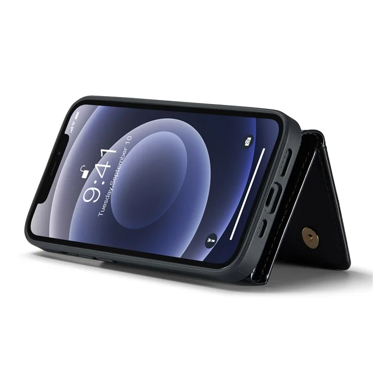 Dg. Serie Ming M3 Per Iphone 12 / 12 Pro 6.1 Pollici 2 in 1 pc in Pelle PU Scintillante PC+TPU Dropu Retro Back Casele Design Magnetico Coperchio Del Portafoglio Con Cerniera Staccabile - Nero