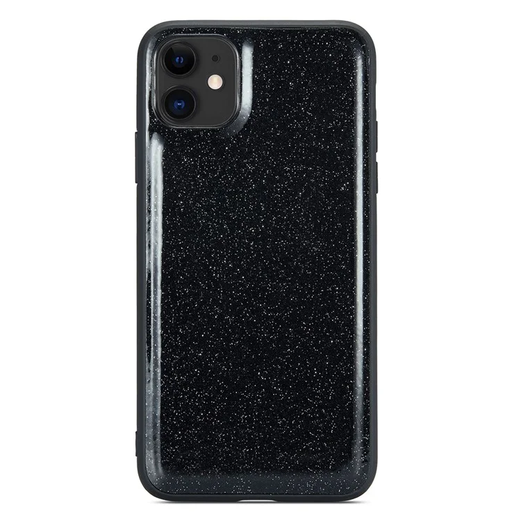 DG.MING M3 Series For iPhone 11 6.1 inch Zipper Pocket Magnetic Detachable 2-in-1 Phone Cover Glitter PU Leather Coated PC+TPU Kickstand Wallet Case - Black
