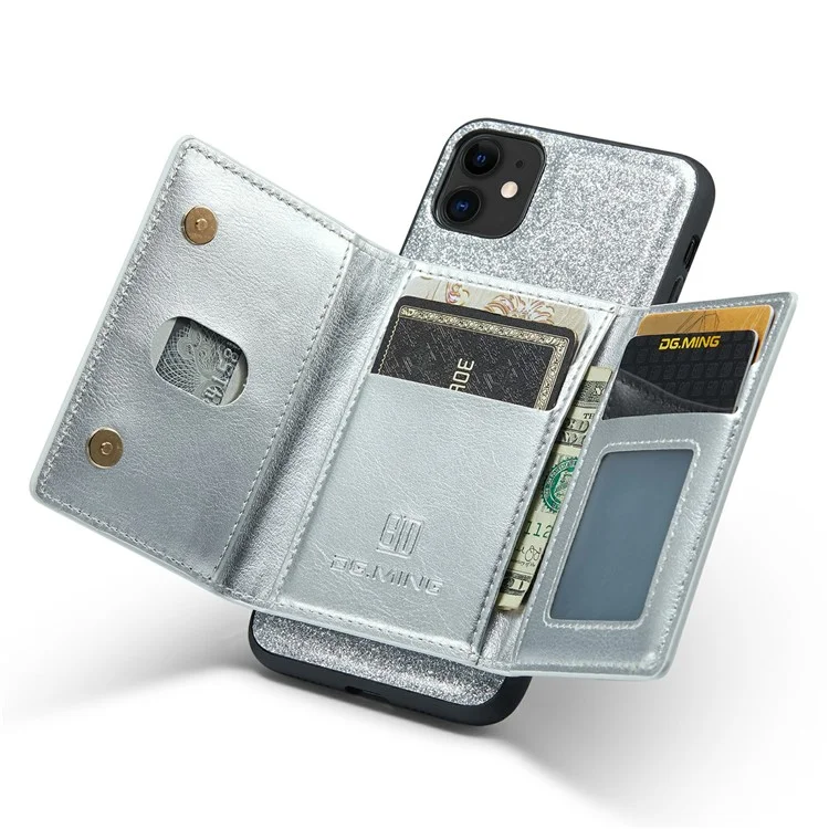 Dg. Serie Ming M3 Para Iphone 11 6.1 Pulgadas Pocket Magnetic Magnetic Magnetable Cubierta de Teléfono Glitter PU Cubierta de Cuero Pu+tpu Kickstand Willet Case - Plata