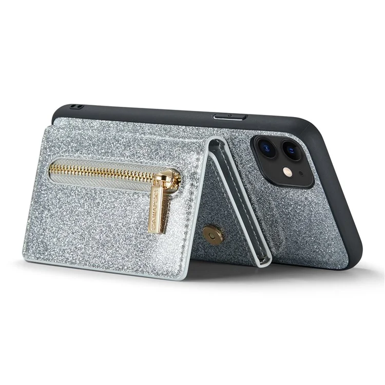 Dg. Serie Ming M3 Para Iphone 11 6.1 Pulgadas Pocket Magnetic Magnetic Magnetable Cubierta de Teléfono Glitter PU Cubierta de Cuero Pu+tpu Kickstand Willet Case - Plata