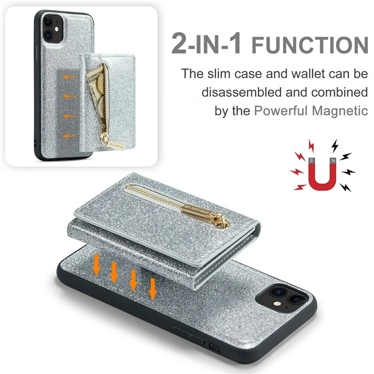 Dg. Serie Ming M3 Para Iphone 11 6.1 Pulgadas Pocket Magnetic Magnetic Magnetable Cubierta de Teléfono Glitter PU Cubierta de Cuero Pu+tpu Kickstand Willet Case - Plata