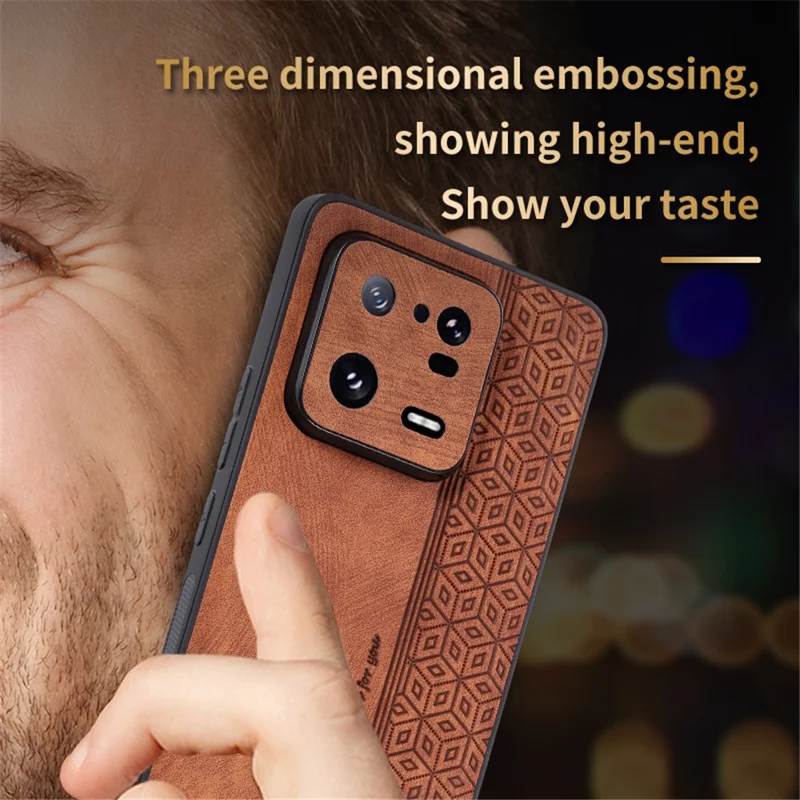 AZNS для Xiaomi 13 Pro 5G Ударопрочный ПУ-кожа + TPU Чехол для телефона с тиснением Узора Противоударный Чехол для сотового телефона - Коричневый