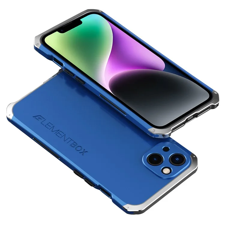 Caja de Elementos Caja de Teléfono de Diseño de 3 Piezas Para Iphone 14, Portada de Protección Anti-scratch Marco de Metal de PC Dura - Azul / Plata