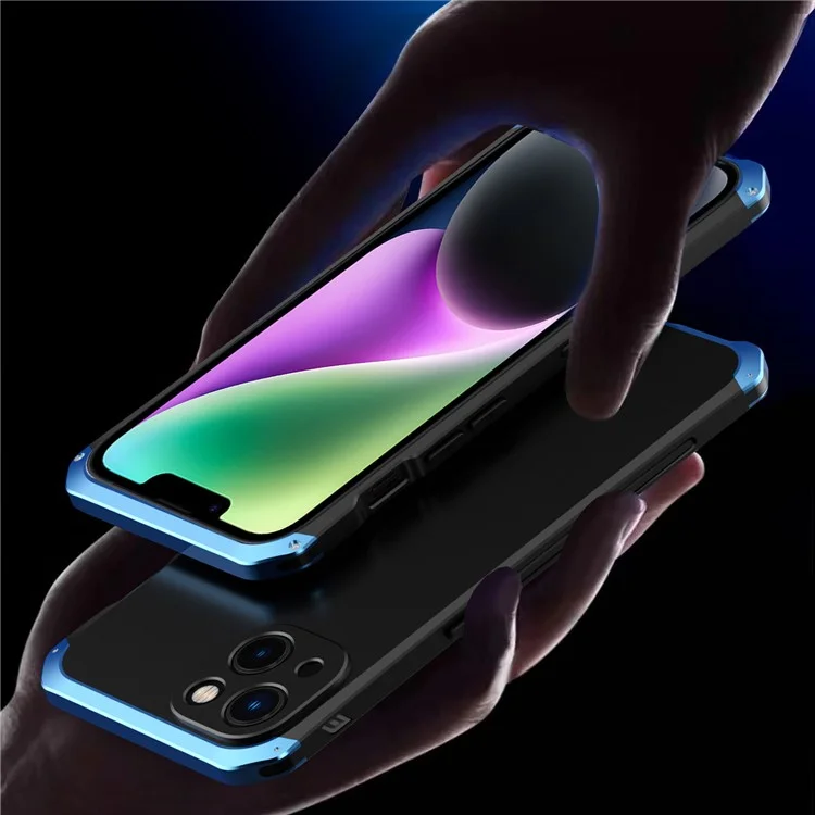 Caja de Elementos Caja de Teléfono de Diseño de 3 Piezas Para Iphone 14, Portada de Protección Anti-scratch Marco de Metal de PC Dura - Azul / Plata