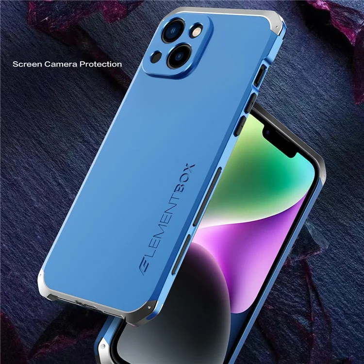 Caja de Elementos Caja de Teléfono de Diseño de 3 Piezas Para Iphone 14, Portada de Protección Anti-scratch Marco de Metal de PC Dura - Azul / Plata